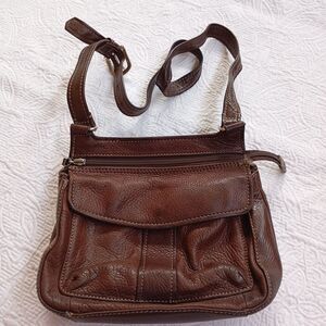 Fossil 75082 Brown Leather Crossbody Purse Bag Multi Organizer Zipper y Snap